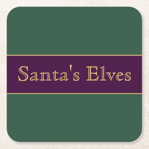 Fun Holly Green Red Stripes Santas Elves Text Square Paper Coaster