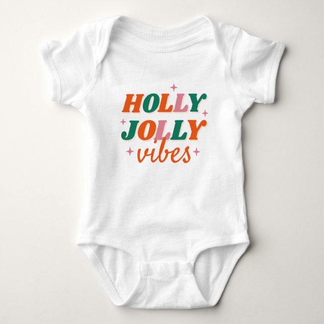 Fun Holly Jolly Vibes Christmas Design Baby Bodysuit (Front)