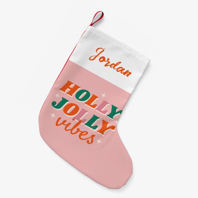 Fun Holly Jolly Vibes Christmas Design Small Christmas Stocking (Front (Hanging))