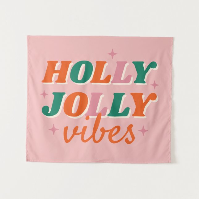 Fun Holly Jolly Vibes Christmas Design Tapestry (Front (Horizontal))