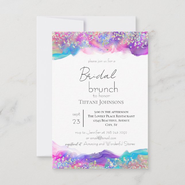 Fun Holographic Ink Glitter Bridal Brunch Invitation (Front)