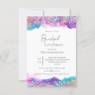Fun Holographic Ink Glitter Bridal Luncheon Invitation