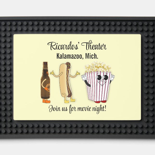 Fun Home Movie Theater Food Mascots Bar Mat (Front (Close Up))