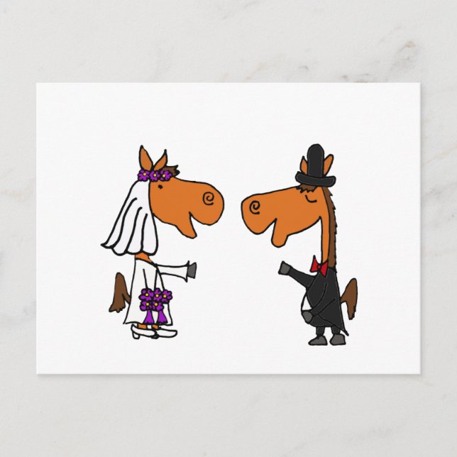 Fun Horse Bride and Groom Wedding Design Postcard (Front)