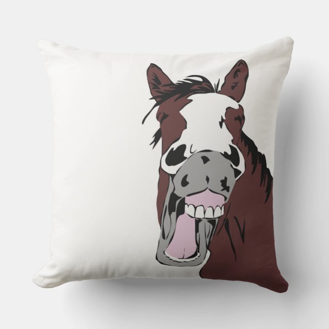 Fun Horse Laughing Cartoon Farm Animal Outdoor Pillow (Front)