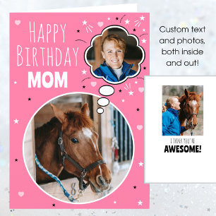 Fun Horse Mom Birthday Thought Bubble Photo Pink Card