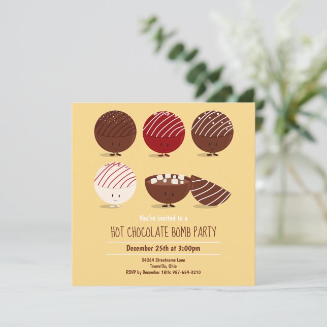 Fun Hot Chocolate Bomb Party Invitation (Standing Front)
