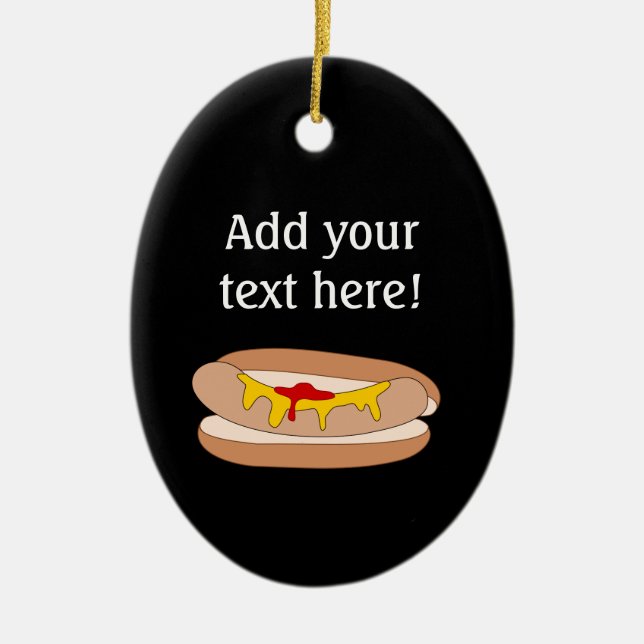 Fun Hot Dog Graphic for Personalized Ceramic Ornament (Front)