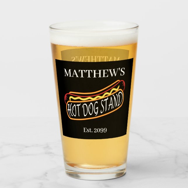 Fun Hot Dog Stand Drinkware Soda Beer Pint Glass (Front Filled)