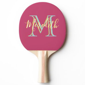 Fun Hot Pink Blue Yellow Custom Monogram Name  Ping Pong Paddle