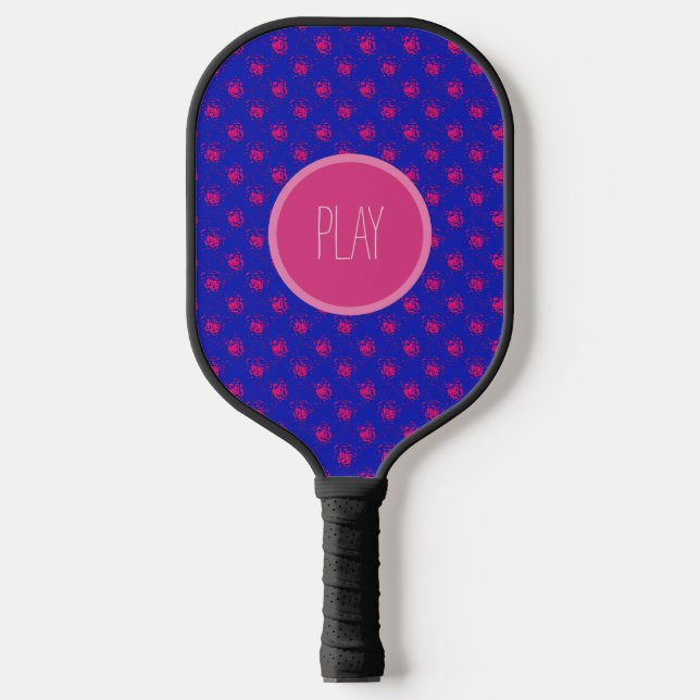 Fun Hot Pink Dots on Blue Pickleball Paddle (Front)