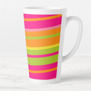 Fun Hot Pink, Green, Orange, and Yellow Stripes Latte Mug