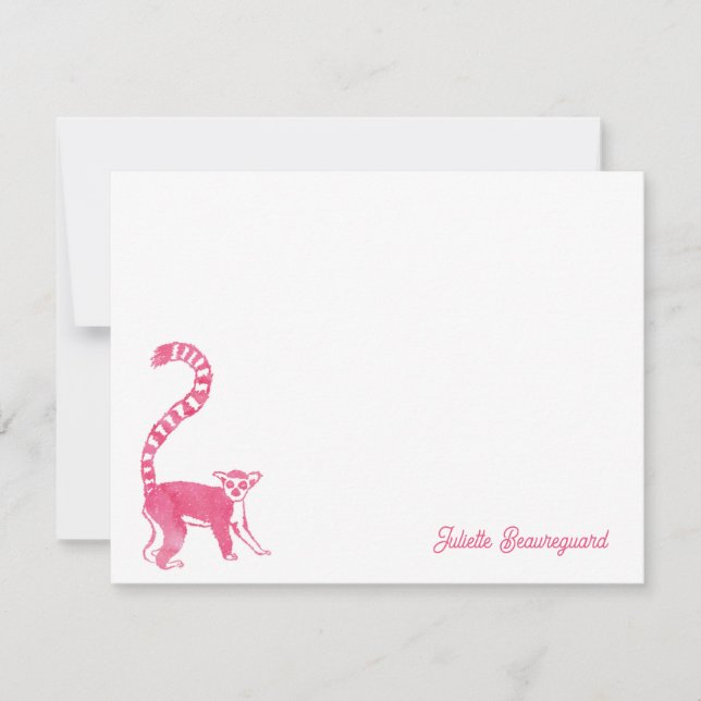 Fun Hot Pink Lemur Note Card (Front)