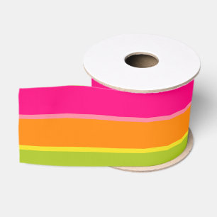 Fun Hot Pink, Lime Green, Yellow and Orange Bursts Grosgrain Ribbon
