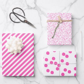 Fun, Hot Pink Polkadots and Stripes Wrapping Paper Sheets