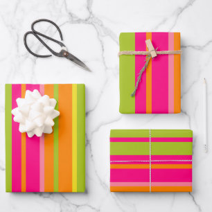 Fun Hot Pink, Rose, Orange, Lime Green and Yellow Wrapping Paper Sheets