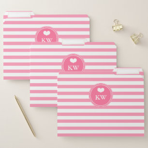 Fun, Hot Pink Stripes Print - Monogrammed File Folder