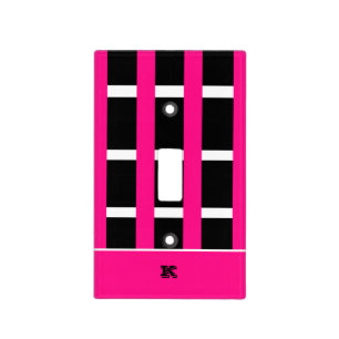 Fun Hot Pink White Black Stripe Initial Name Light Switch Cover