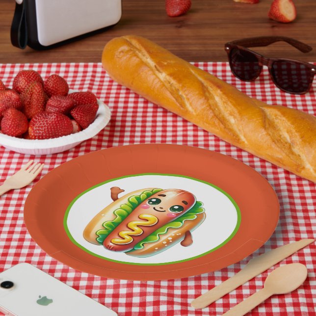 Fun hotdog lovers party paper plates (Picnic)