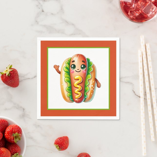 Fun hotdog lovers party paper plates napkins (Insitu)