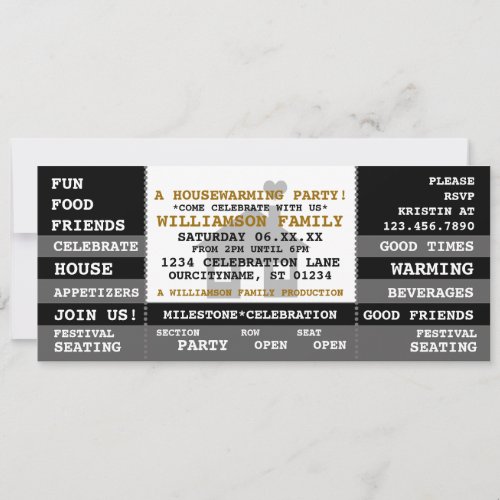 Fun Housewarming Ticket Style Invitation