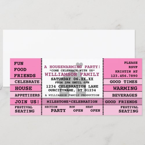 Fun Housewarming Ticket Style Invitation