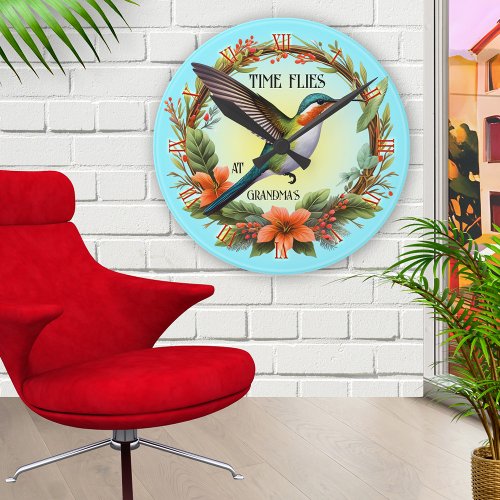 Fun Hummingbird Grandma Round Clock