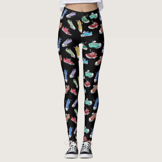 Fun Humor Comic Cartoon Runners Running Shoes Leggings (Front)