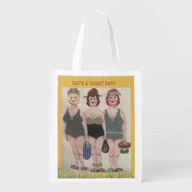 FUN HUMOR GLAMOROUS LADIES REUSABLE   GROCERY BAG (Front)