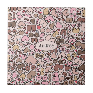 Fun humor neutral breast pattern ceramic tile