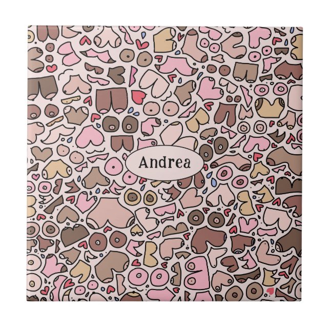 Fun humor neutral breast pattern ceramic tile (Front)