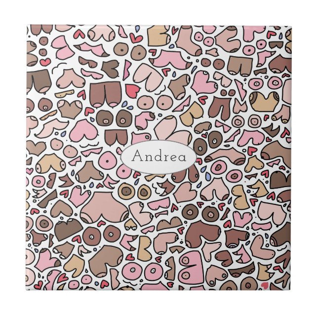 Fun humor neutral breast pattern ceramic tile (Front)