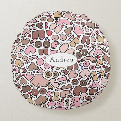 Fun humor neutral breast pattern round pillow