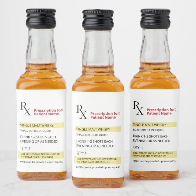 Fun Humor Novelty Rx PrescriptionLabel Liquor Bottle Label (Bottles)