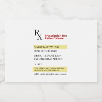 Fun Humor Novelty Rx PrescriptionLabel Liquor Bottle Label | Zazzle