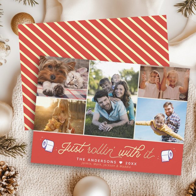 Fun Humor Toilet Paper Retro Red Holiday Card (Creator Uploaded)