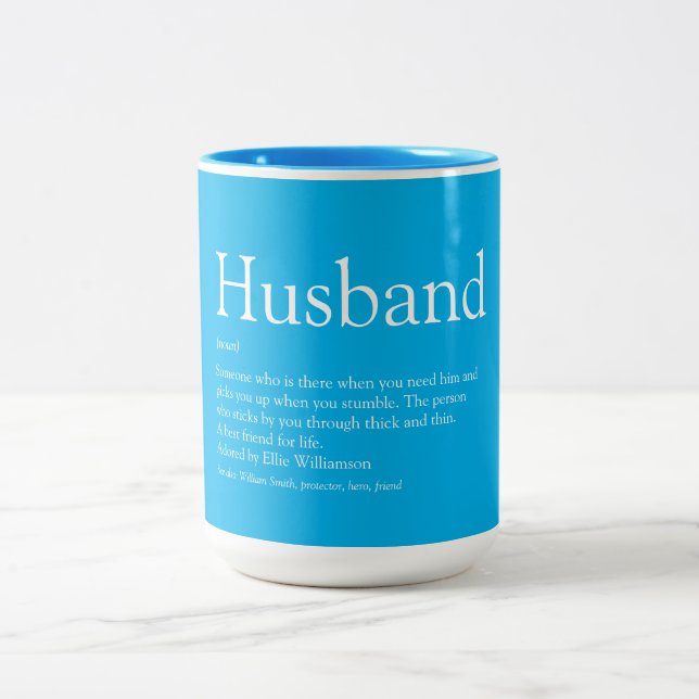 Fun Husband Definition Quote Cool Blue Two-Tone Coffee Mug (Center)