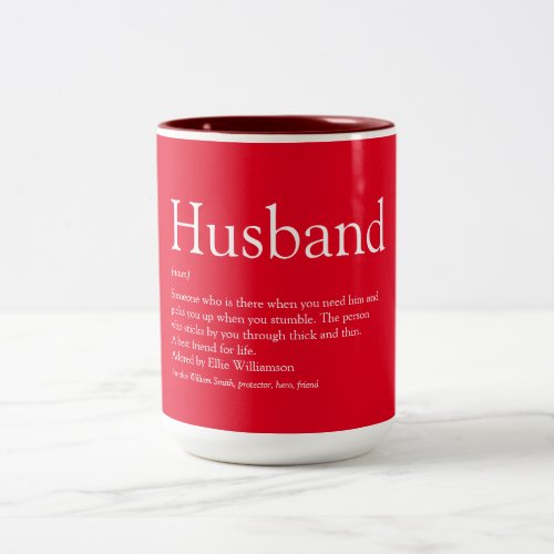 Fun Husband Definition Quote Modern Red Two_Tone Coffee Mug