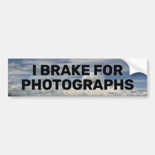Fun "I Brake for Photographs" Bumper Sticker (Front)