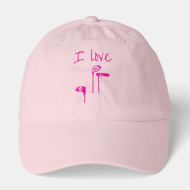 Fun "I love Golf" Bright Pink Golf Hat (Front)
