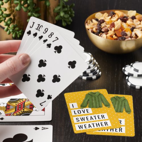 Fun I Love Sweater Weather White Polka Dots Gold Poker Cards
