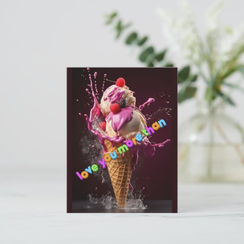 Fun I Love You More  Ice Cream Cone Postcard