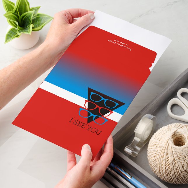 FUN - I SEE YOU - 3 glasses triangle + your text Envelope Mailers (Desk)