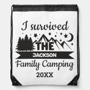 Fun I survived family camping Drawstring Bag