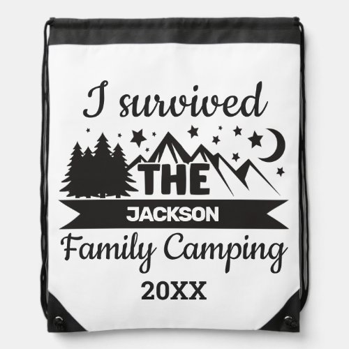 Fun I survived family camping Drawstring Bag