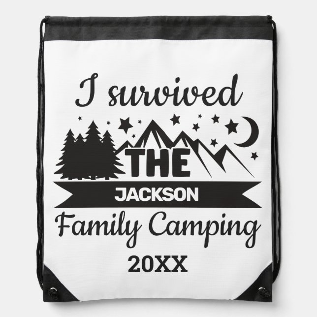 Fun I survived family camping Drawstring Bag (Front)