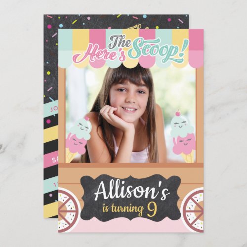 Fun Ice Cream Cart Photo Birthday Party Invitation