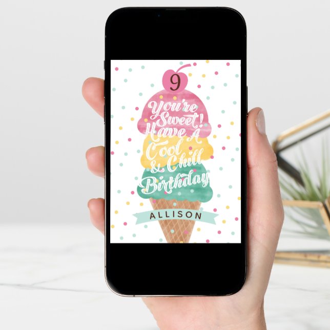 Fun Ice Cream Cone Scoop Confetti Birthday Card (Front Digital)