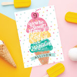 Fun Ice Cream Cone Scoop Confetti Birthday Card<br><div class="desc">Unique, fun, colourful ice cream cone scoop kids birthday party themed birthday card design. Designed in fun colourful pink, yellow and teal with a confetti, sprinkles and polka dot design pattern. Add uniqueness to your little ones birthday celebration with this unique ice cream cone scoop birthday card design. Fun typographic...</div>