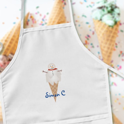 Fun Ice Cream Cone Snowman Cute Custom Name Kids Apron